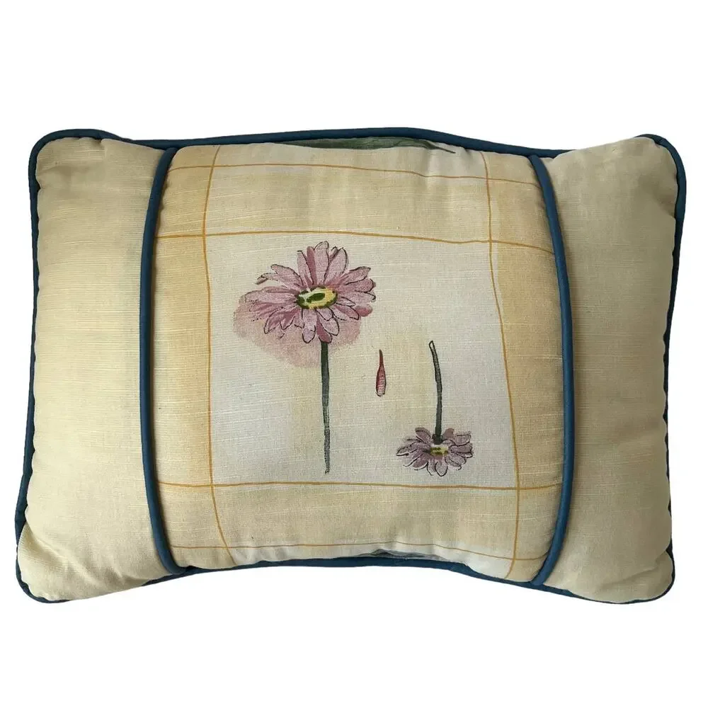 CROSCILL ACCESSORIES Throw Pillow Yellow Floral Cottage Core Blue Cord USA 15x11